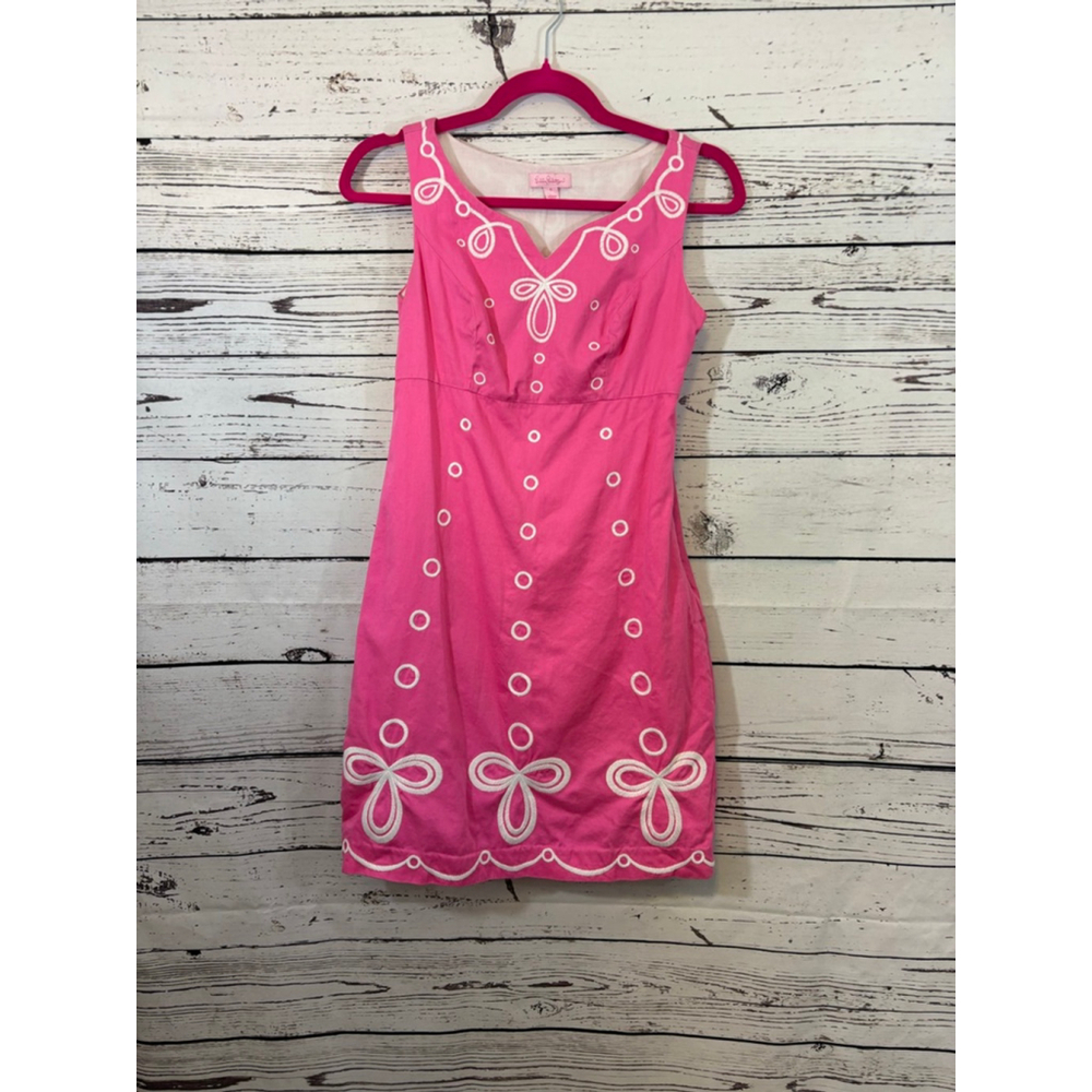 Women's Lilly Pulitzer Pink Dress with White Embroidery Size 0 - Picture 2 of 5